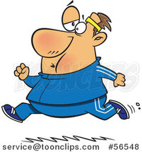 Cartoon Chubby Determined White Guy Running in a Track Suit by Toonaday
