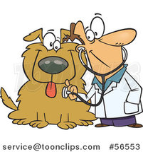 Cartoon White Veterinarian Using a Stethoscope on a Big Dog by Toonaday