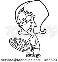 Cartoon Outline Girl Holding a Pizza by Toonaday
