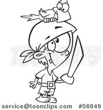 Cartoon Outline Pirate Boy with a Sword and Parrot on His Head by Toonaday