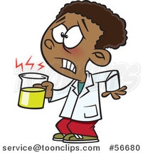 Cartoon Black School Boy Holding a Hot Cup in Science Class by Toonaday