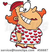 Cartoon Chubby Red Haired White Lady Decked out in a Heart Dress by Toonaday