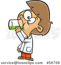 Cartoon Brunette White Girl Drinking a Liquid in Science Class by Toonaday