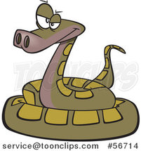 Cartoon Annoyed Green Coiled Snake by Toonaday