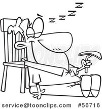 Cartoon Outline Guy Sleeping in a Turkey Coma After Thanksgiving Feast by Toonaday