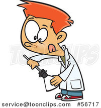 Cartoon Red Haired White School Boy Inserting Something into a Science Laboratory Flask by Toonaday