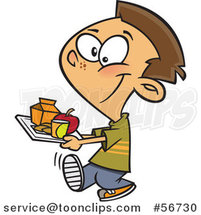 Cartoon Brunette White School Boy Carrying a Cafeteria Lunch Tray by Toonaday