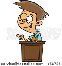 Cartoon Brunette White School Boy Winking and Giving a Lecture at a Podium by Toonaday
