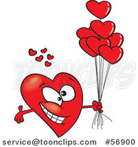 Cartoon Romantic Red Love Heart Character with Open Arms and Balloons by Toonaday