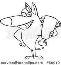 Cartoon Outline Proud Dog Champion Holding a Trophy by Toonaday