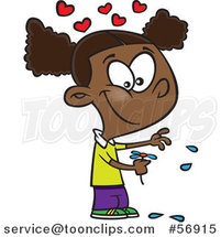 Cartoon Black Girl Playing He Loves Me Loves Me with Flower Petals by Toonaday