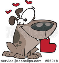 Cartoon Sweet Loving Dog Holding a Red Valentine Heart in His Mouth by Toonaday