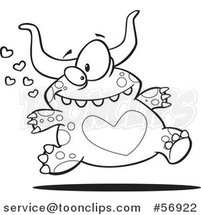 Cartoon Outline Valentine Monster with a Heart Belly, Running by Toonaday