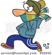 Cartoon White Guy Bundled up and Running in the Cold by Toonaday