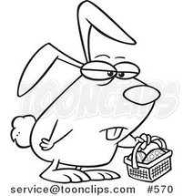 Cartoon Coloring Page Line Art of a Grumpy Easter Bunny with a Basket by Toonaday