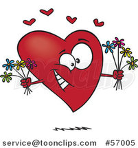 Cartoon Romantic Heart Character Holding Bouquets of Flowers by Toonaday