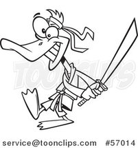 Cartoon Outline Ninja Duck Swinging a Katana Sword by Toonaday