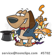 Cartoon Magician Dog Pulling a Cat out of a Hat by Toonaday