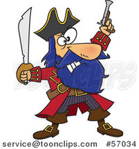 Cartoon Pirate Captain, Bluebeard, Holding up a Sword and Pistol by Toonaday