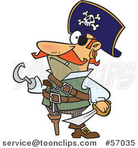 Cartoon Pirate Captain with a Peg Leg and Hook Hand by Toonaday