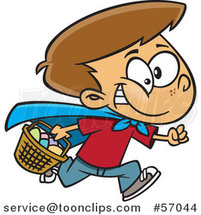 Cartoon Brunette White Boy Wearing a Cape and Running at an Easter Egg Hunt by Toonaday