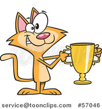 Cartoon Ginger Cat Champion Holding a Gold Trophy by Toonaday