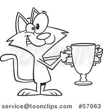 Cartoon Outline Cat Champion Holding a Trophy by Toonaday