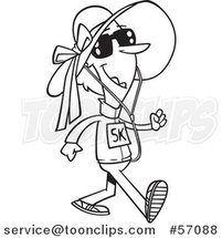 Cartoon Outline Lady Wearing Sunglasses and a Hat, Walking a 5k by Toonaday