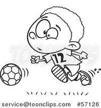 Cartoon Outline Black Boy Playing Soccer by Toonaday