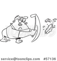 Cartoon Outline Gorilla Golfer Swinging and Pulling up Grass by Toonaday