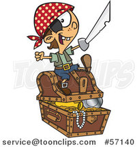 Cartoon Pirate Boy Holding a Sword and Sitting on a Treasure Chest by Toonaday