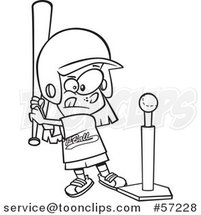Cartoon Outline Little Girl Playing T Ball by Toonaday