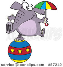 Cartoon Circus Elephant Holding an Umbrella and Balancing on a Ball by Toonaday