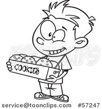 Cartoon Outline Boy Selling Cookies by Toonaday