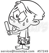 Cartoon Outline Hot Sweaty Boy Eating a Popsicle by Toonaday