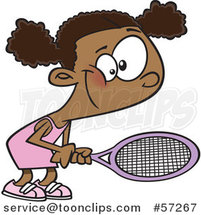 Cartoon Black Girl Playing Tennis by Toonaday