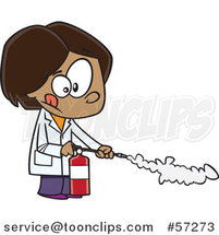 Cartoon Indian School Girl Using a Fire Extinguisher in Science Class by Toonaday