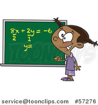 Cartoon Smart Black School Girl Solfing a Math Equation on a Chalk Board by Toonaday