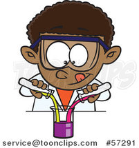 Cartoon Black School Boy Mixing Chemicals in Science Class by Toonaday