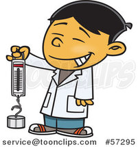 Cartoon Asian School Boy Holding a Spring Scale by Toonaday