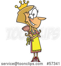 Cartoon White Lady Wearing a Crown and Holding a Plunger by Toonaday