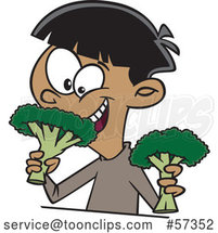 Cartoon Happy Boy Eating Broccoli by Toonaday
