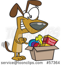 Happy Cartoon Dog Wagging His Tail and Looking in a Surprise Box by Toonaday