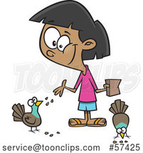 Cartoon Girl Feeding Pigeon Birds by Toonaday