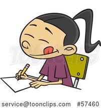 Cartoon Asian School Girl Writing an Essay by Toonaday