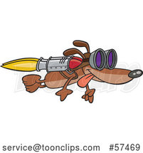 Cartoon Dog Flying with a Rocket on His Back by Toonaday