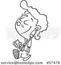 Cartoon Outline of Boy Walking and Listening to Music on an Mp3 Player by Toonaday