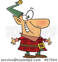 Cartoon of Happy Christmas Elf in a Red Plaid Suit by Toonaday