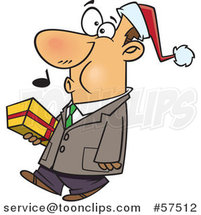 Cartoon of Whistling Man Wearing a Santa Hat and Carrying a Christmas Gift by Toonaday