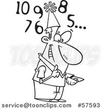 Cartoon Outline of Man Counting down to New Year by Toonaday